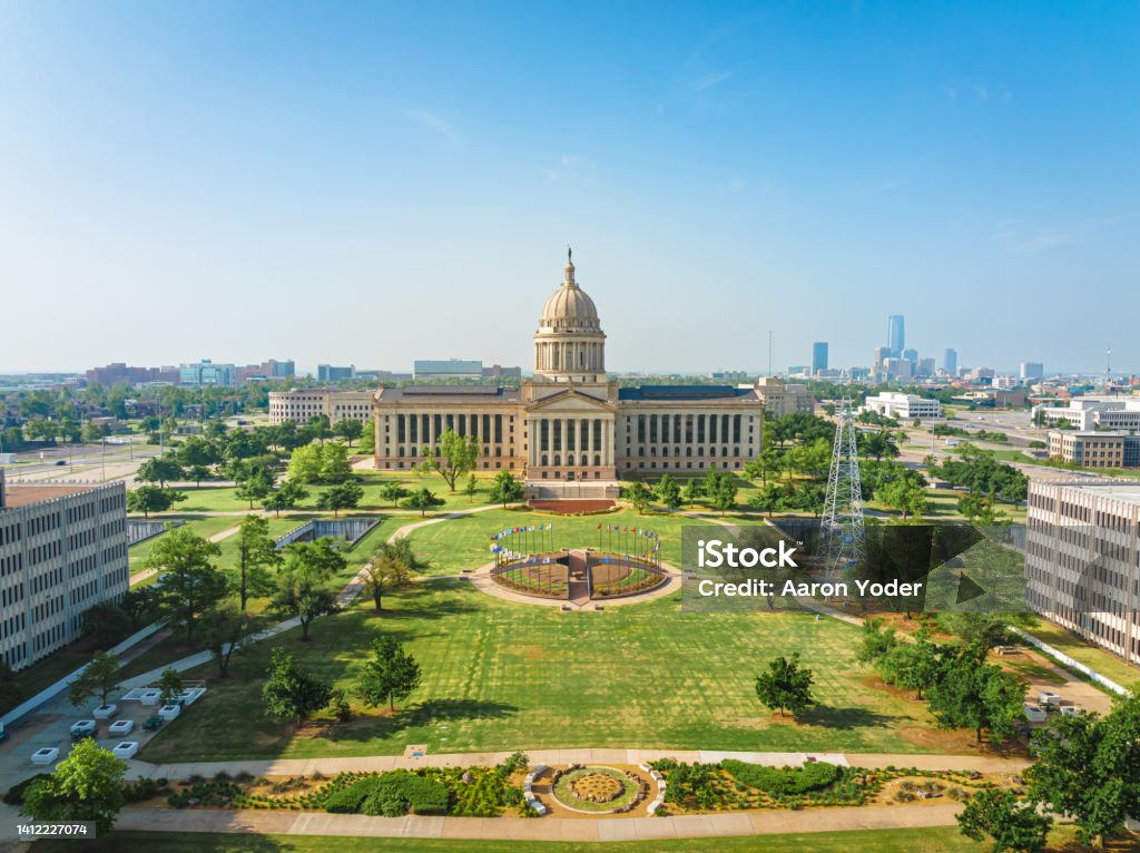Aerial View of Oklahoma State Capitol Complex Oklahoma Stock Photo