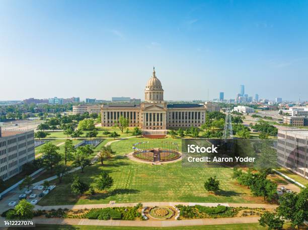 Aerial View Of Oklahoma State Capitol Complex Stock Photo - Download Image Now - Oklahoma, Oklahoma City, State Capitol Building