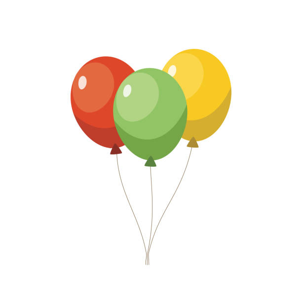 ballongeburtstag isoliert auf weißem hintergrund. drei bunte luftballons. - heißluftballon stock-grafiken, -clipart, -cartoons und -symbole