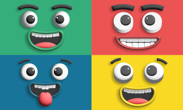 istock cartoon smile with teeth colorful, 3d illustration. 1412228892