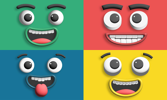 cartoon smile with teeth colorful, 3d illustration.