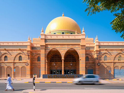 Sharjah, United Arab Emirates (UAE), 20 November 2021: The Sharjah Museum of Islamic Civilization. The museum, opened in 2008, covers Islamic culture, with more than 5,000 artifacts from the Islamic world. Objects include calligraphy, carvings, ceramics, coins, glass, manuscripts, metalwork, and scientific instruments.