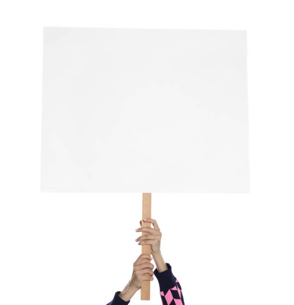 istock Woman holding blank sign on white background, closeup 1412231915