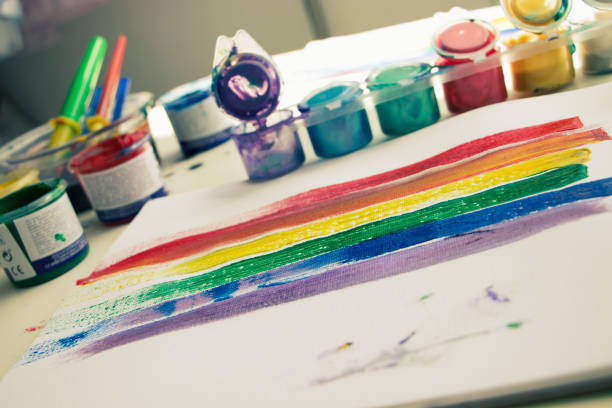 the colors of the rainbow, lgtbi flag painted with watercolor stock photo