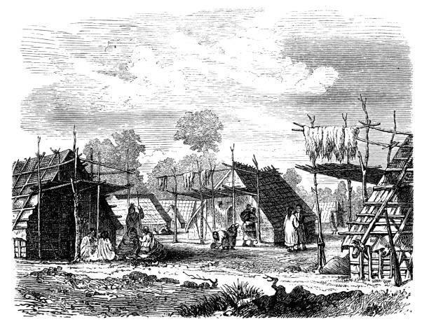 Antique illustration, ethnography and indigenous cultures: Cherokee village Antique illustration, ethnography and indigenous cultures: Cherokee village Cherokee stock illustrations