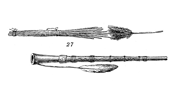 Antique illustration, ethnography and indigenous cultures: North American Native Emblem of love and flute