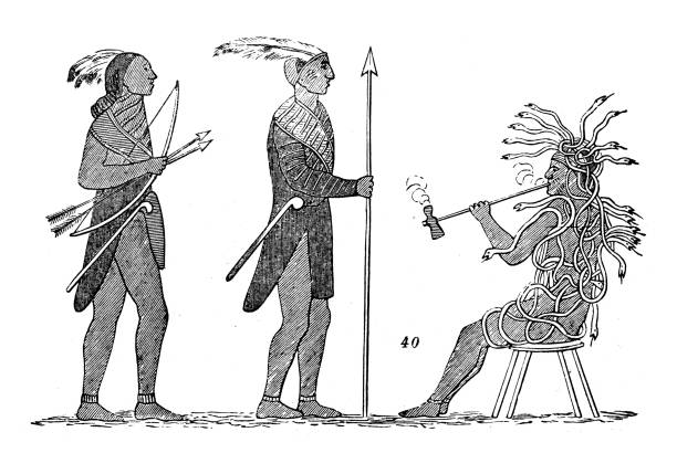 istock Antique illustration, ethnography and indigenous cultures: North American Native painting 1412237451