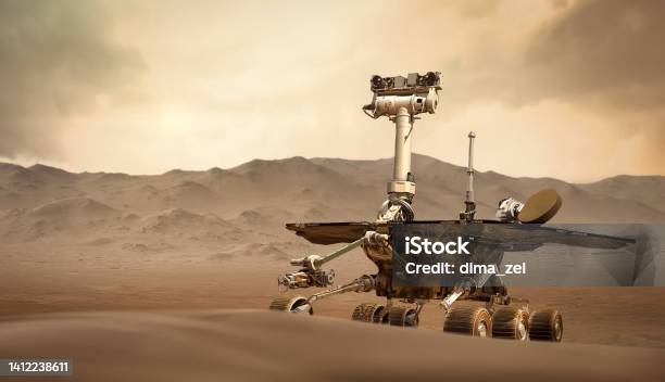 Mars Rover Mission Curiosity Perseverance Red Planet And Rover In Surface Solar System Exploration Mixed Media Stock Photo - Download Image Now