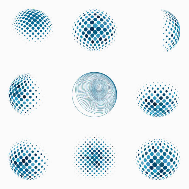 vector blue half tone polka dots sphere business symbol set sammlung - connect the dots polka dot spotted backgrounds stock-grafiken, -clipart, -cartoons und -symbole
