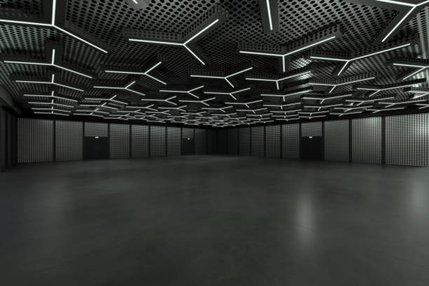 istock Empty hall exhibition centre.The backdrop for exhibition stands, booth,market,trade show.Conversation for activity,meeting.Arena for entertainment,event,sports.Indoor for Factory,showroom.3d render. 1412242190