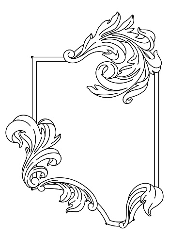 Decorative floral frame in baroque style. Engraved black curling plant. Vintage swirling border.