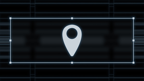 Location Pin Icon on Futuristic interface ui elements. Holographic hud user interface elements.