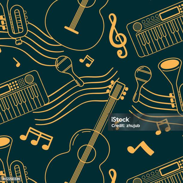 Musical Instruments Notes Line Musical Instruments And Musical Line And Notes Pattern Vector Stock ...