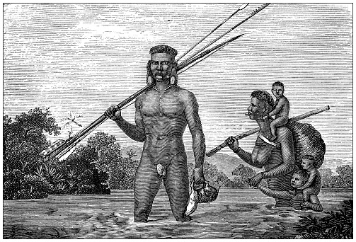 Antique illustration, ethnography and indigenous cultures: South American natives, Botocudo (Aimoré)