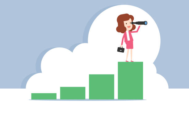 istock Businesswoman with telescope looking for success, Business growth 1412252696