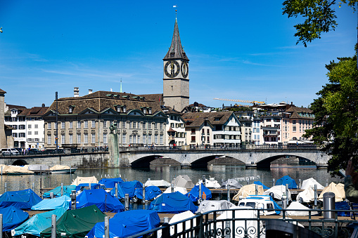 Marina on River Limmat in the city center of Zurich Switzerland - travel photography