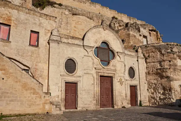 Matera, Basilicata, Italy: the medieval rock church San Pietro Barisano carved into the tuff, in the old town of the ancient Italian city