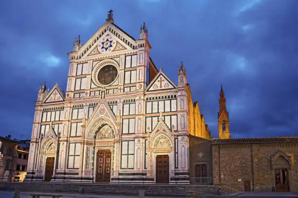 Florence, Tuscany, Italy: the renaissance Basilica di Santa Croce (Basilica of the Holy Cross), the Franciscan church known also as the Temple of the Italian Glories because it is the burial place of some of the most illustrious Italians