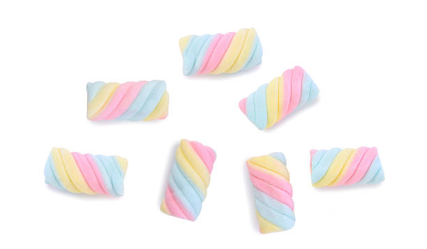 istock Colorful marshmallows candy isolated on white 1412255636