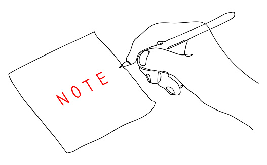 Note Taking Simple Line Drawing Note Continuous One Line Drawing Of Hands Writing Message On Paper ...
