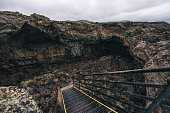 Steps leading down to lava beds and caves