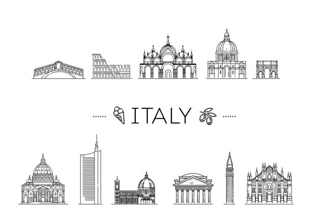 illustrazioni stock, clip art, cartoni animati e icone di tendenza di attrazioni turistiche d'italia. edifici storici dalle strade d'italia, contorno. - firenze