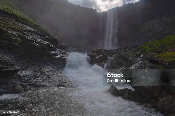 Fossa Waterfal Faroe Island Stock Photo - Download Image Now - Atlantic Islands, Atlantic Ocean, Beauty