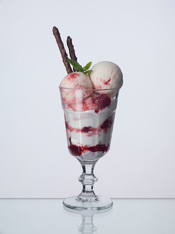 Glass Bowl of raspberry ice cream