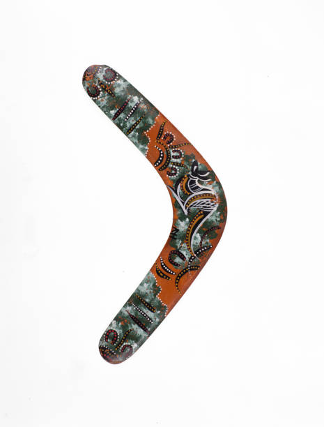 boomerang isolato su sfondo bianco - aborigine australian culture boomerang isolated foto e immagini stock
