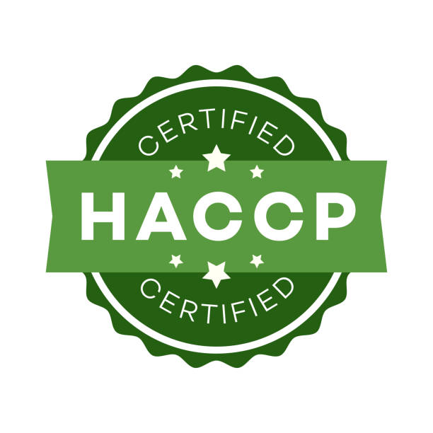 illustrazioni stock, clip art, cartoni animati e icone di tendenza di stile piatto di colore emblema certificato haccp - sigle object