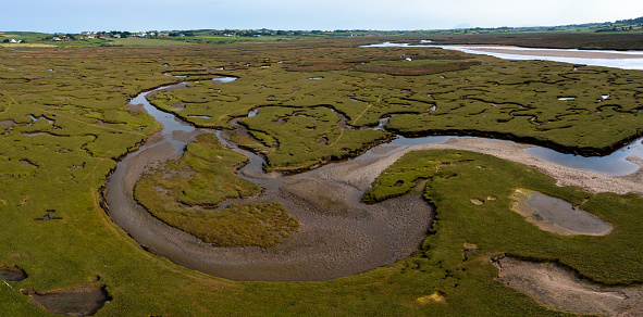 A view of the creeks and pools and rivers of the Carrowmore Lacken saltmarsh in northern County Mayo