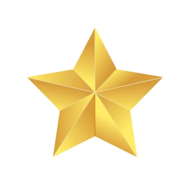 Vector illustration of Golden Star. Origami pentagonal star made of gold foil