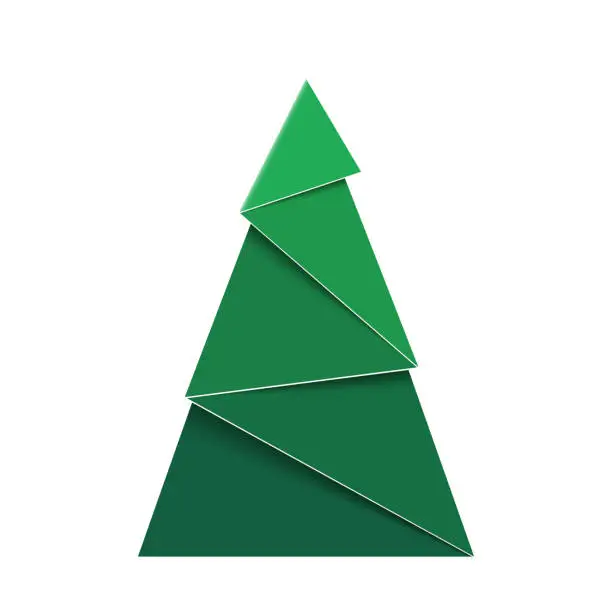 Vector illustration of Paper Christmas Tree. Green origami fir ornament
