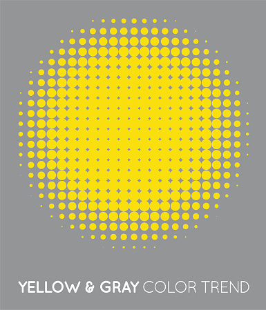 Yellow and Gray Trendy Color Circle in Halftone, Halftone Dot Pattern, Vector Illustration.