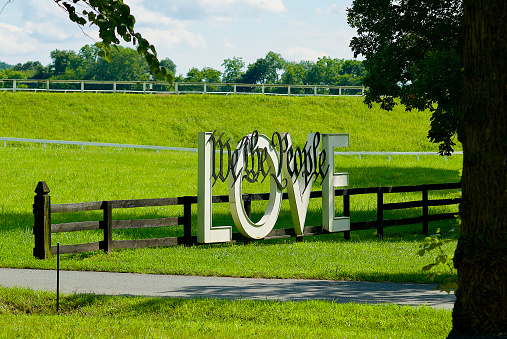 Montpelier Station, Virginia, USA - July 30, 2022: “We The People LOVE” art at “Montpelier”, home of President and Founding Father James Madison and his wife Dolly Madison.