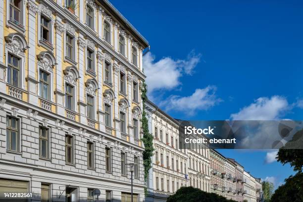 Bourgeois Splendid Architecture Listed Row Of Houses At Berlinlichtenbergs Pfarrstrasse In Early Morning Light Stock Photo - Download Image Now