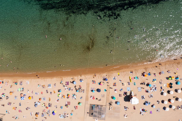 istock Birds eye view of crouded beach 1412282714