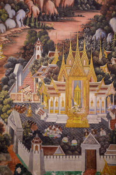 scena dal tempio wat phra sri rattana mahathat, phitsanulok in thailandia - editorial thailand spirituality gold foto e immagini stock