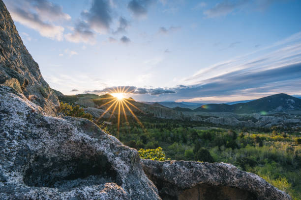 Sunrise over natural reserve and mountains City of Rocks Natural Reserve idaho stock pictures, royalty-free photos & images