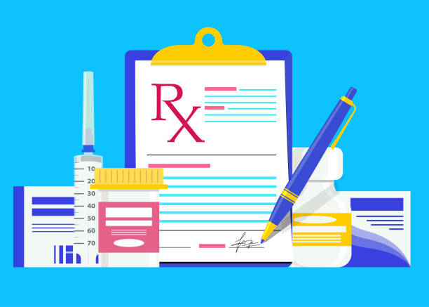 병 치료 알 약rx 의료 처방전 - prescription doctor rx pharmacist stock illustrations