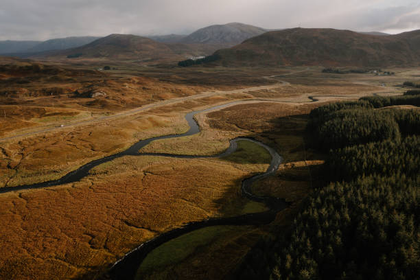 Aerial view of Scottish Highlands stock photo