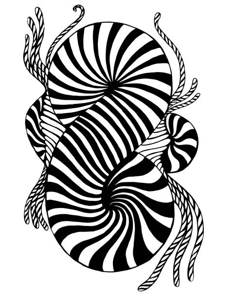 Black and white abstract spiral pattern in the form of infinity, isolated on white background. Decorative coloring page with dizzying element. Black and white abstract spiral pattern in the form of infinity, isolated on white background. Decorative coloring page with dizzying element. Vector hand drawn illustration. dizzying stock illustrations