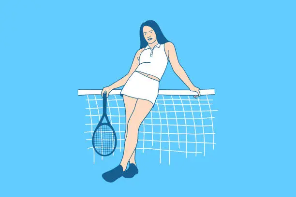 Vector illustration of Illustrations of Beautiful Young tennis woman holding rackets