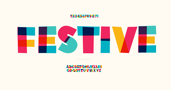 Festive font color bold style for infographics, motion graphics, video, promotion, decoration, logotype, party poster, t shirt, book, animation, banner, game, printing. 10 eps