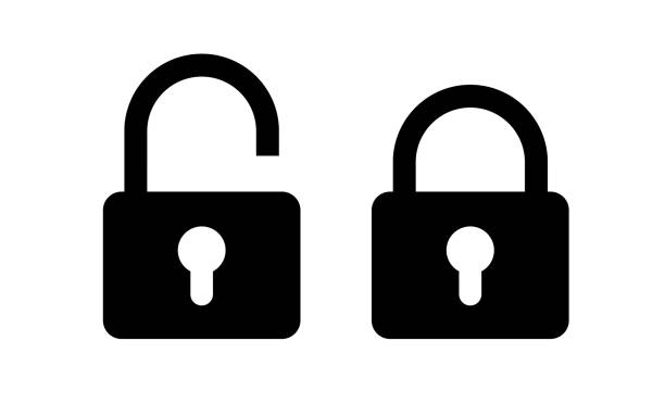 ilustrações de stock, clip art, desenhos animados e ícones de lock unlock icon set black color - fechadura