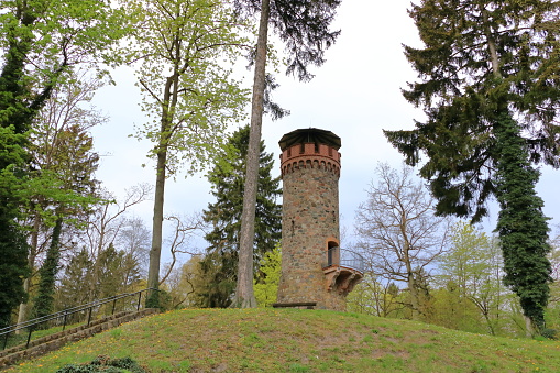 the Old red brick tower Askania Askaniaturm in Wildau Schorfheide near the lake Werbellinsee