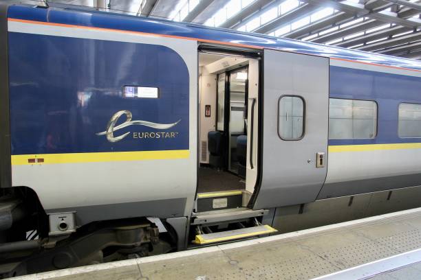 Eurostar Train at St Pancras Station London, England - 01 August 2022 Open door of a Eurostar train at the platform at St Pancras International station Eurostar stock pictures, royalty-free photos & images