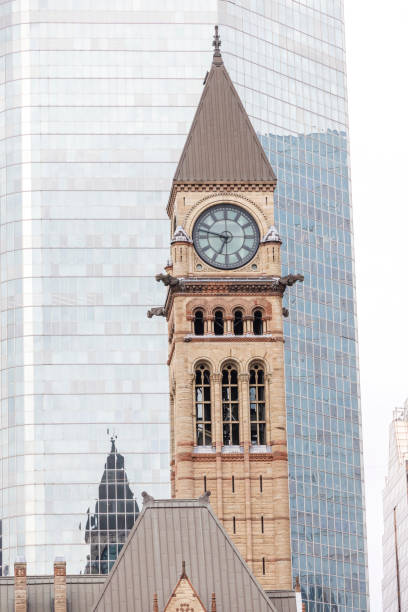 istock Old brick clock tower of a church steeple 1412314334