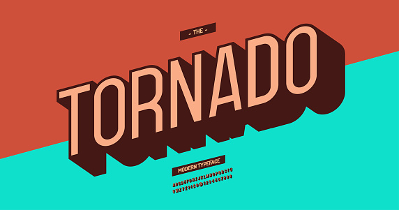 Tornado modern typeface colorful 3d style. Cool original alhabet. Font trend typography for t shirt, promotion, shop, party poster. Vector Illustration 10 eps