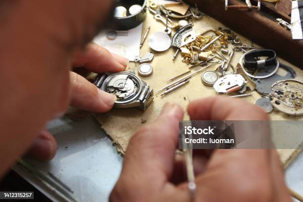 Watchmaker Working Stock Photo - Download Image Now - Clock, Machine Part, Part Of